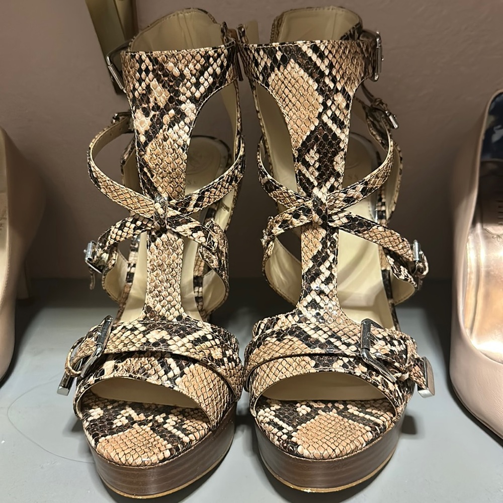 Guess platform snakeskin stiletto heels